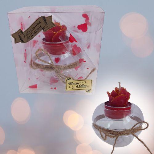 Coffret Bougie Rose rouge Chauffe plat  + photophore + guirlande lumineuse de roses rouges led