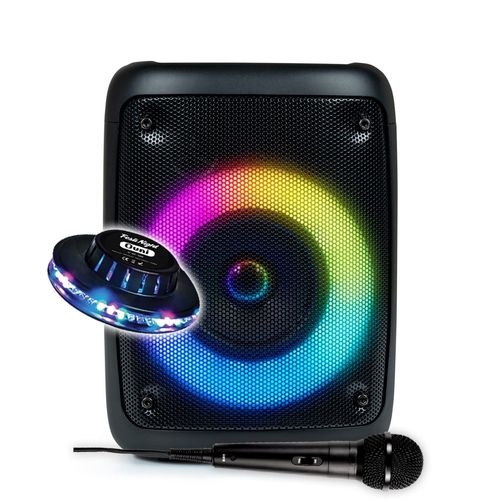 Enceinte Active sur Batterie Sono 30W PARTY PARTYBTHPS - Bluetooth USB SD, Effet Lumineux à LED + Jeu OVNI - Micro Karaoké
