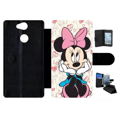 Etui À Rabat Pour Xperia Xa2 - Disney Minnie Love - Simili-Cuir - Noir