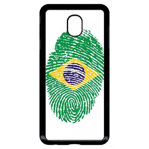 Coque Pour Galaxy J7 (2018) - Empreinte Digitale Drapeau Bresil Brazil - Noir