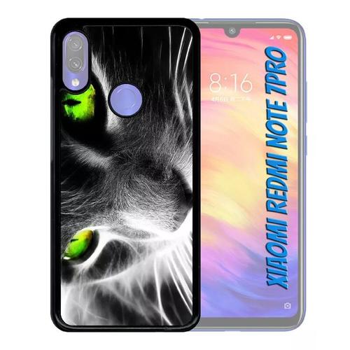 Coque Pour Xiaomi Redmi Note 7 Pro - Chat Noir Et Blanc Yeux Vert - Noir