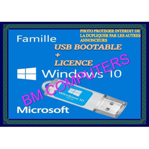 Clé USB Bootable Windows 10 Famille-64 Bits + LICENCE