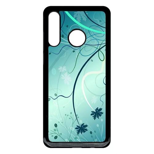 Coque Pour Huawei P30 Lite - Abstrait Turquoise Fleur - Noir