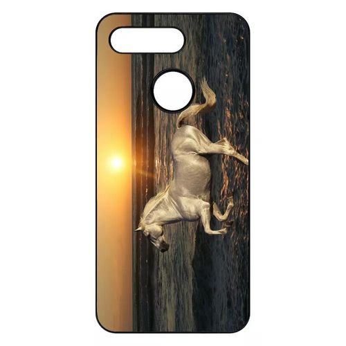 Coque Pour Honor View 20 - Cheval Blanc Couché De Soleil Sur La Plage - Noir