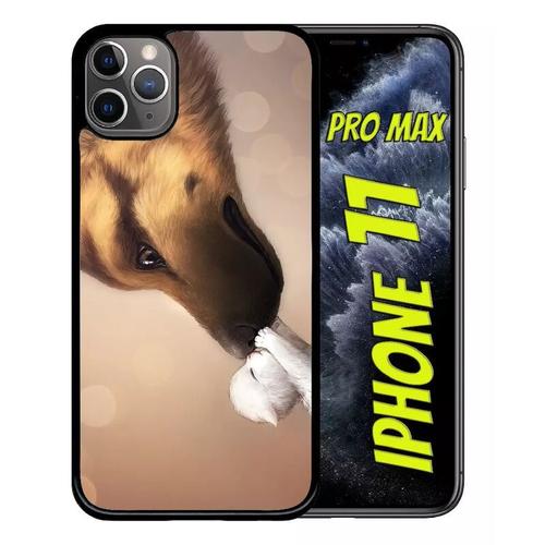 Coque Pour Iphone 11 Pro Max - Amour De Chaton Chien - Noir