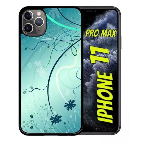 Coque Pour Iphone 11 Pro Max - Abstrait Turquoise Fleur - Noir