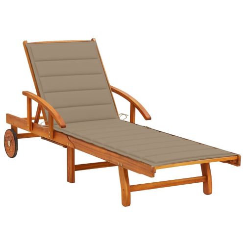 Transat Chaise Longue Bain De Soleil Lit De Jardin Terrasse Meuble D'extérieur Avec Coussin Bois D'acacia Solide Helloshop26 02_0012362