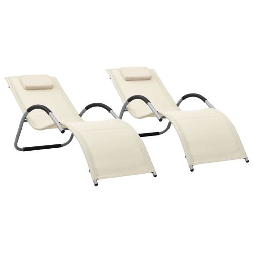 Chaises Longues Textilène 2 Pcs Crème Et Gris Helloshop26 02_0011962