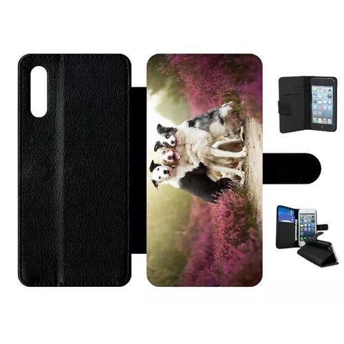 Etui À Rabat Pour Galaxy A70 - Trois Chiens Copains - Simili-Cuir - Noir