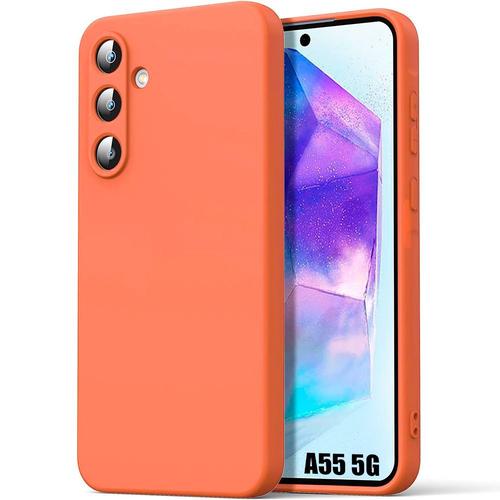 Coque Pour Samsung Galaxy A55 5g - Protection Silicone Liquide Ultra Slim Orange - E.F.Connection