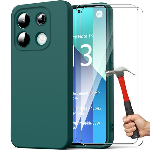 Coque + 2 Verres Trempés Pour Xiaomi Redmi Note 13 4g (Pas Pour 5g), Protection Ultra Slim Antichoc Anti-Rayures Vert Nuit - E.F.Connection