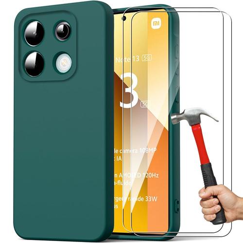 Coque Et 2 Verres Trempés Pour Xiaomi Redmi Note 13 5g (Pas Pour 4g) - Protection Ultra Slim Antichoc Anti-Rayures - Vert Nuit - E.F.Connection