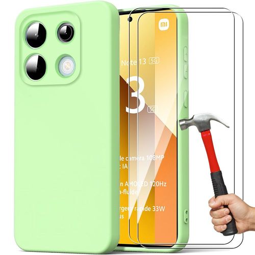 Coque + 2 Verres Trempés Pour Xiaomi Redmi Note 13 5g (Pas Pour 4g) - Silicone Ultra Fine Léger Antichoc Vert - E.F.Connection