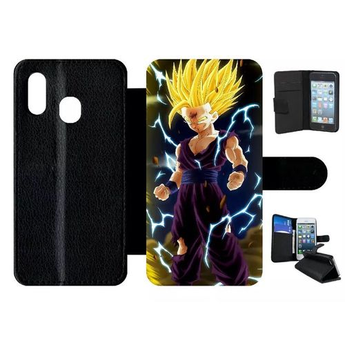 Etui À Rabat Pour Galaxy A40 - Dbz Songohan Super Sayan 2 Face À Cell - Simili-Cuir - Noir