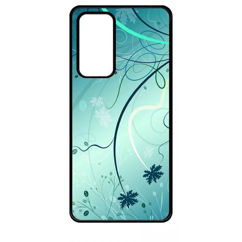 Coque Pour Huawei P40 - Abstrait Turquoise Fleur - Noir