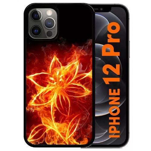 Coque Pour Iphone 12 Pro - Fleur En Feu Fire Flowers - Noir