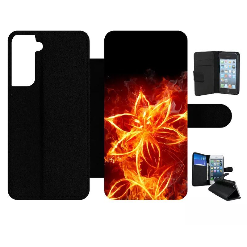 Etui À Rabat Pour Galaxy S21 5g - Fleur En Feu Fire Flowers - Simili-Cuir - Noir