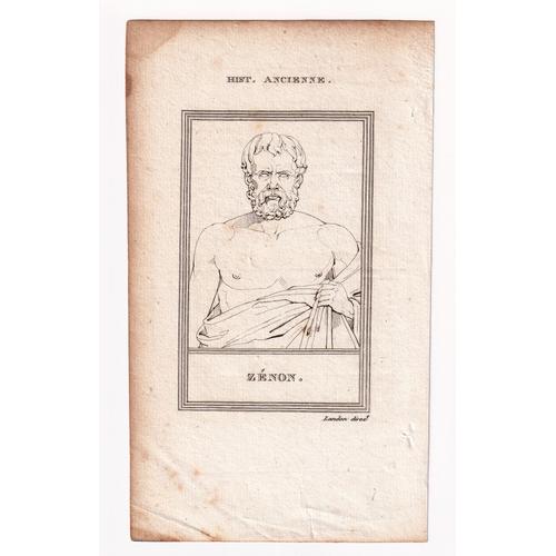 Gravure 1805 Portrait Zénon D'élée Philosophe Grec Présocratique Philosophie Paradoxe D'achille Et De La Tortue