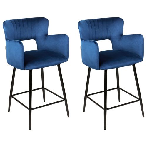 Lot De 2 Chaises De Bar Sanilac Velours Bleu Marine