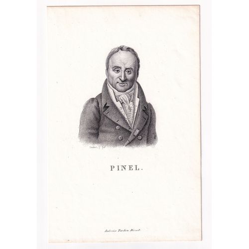 Gravure 1824 Portrait Docteur Philippe Pinel Tarn Jonquières Aliéniste Malades Mentaux Psychiatrie Hôpital Bicêtre Médecin Médecine