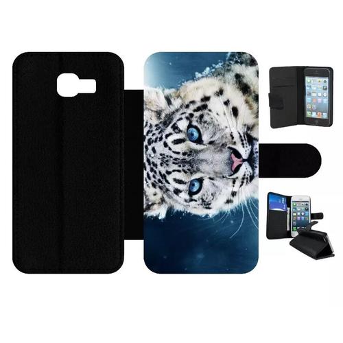 Etui À Rabat Pour Galaxy A5 (2017) - Tigre Blanc Yeux Bleus - Simili-Cuir - Noir