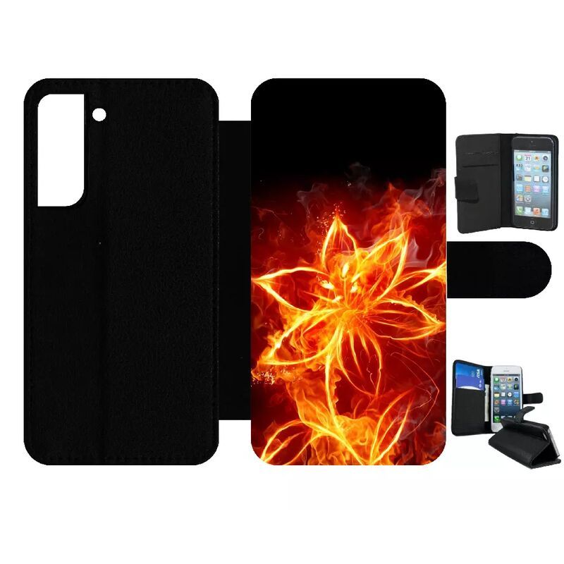 Etui À Rabat Pour Galaxy S21 Fe 5g - Fleur En Feu Fire Flowers - Simili-Cuir - Noir