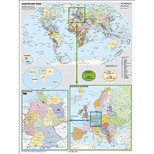 Deutschland Und Europa In Der Welt Politisch. Wandkarte Großformat Ohne Metallstäbe