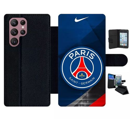 Etui À Rabat Pour Galaxy S22 Ultra 5g - Psg Paris Saint Germain Metalise - Simili-Cuir - Noir