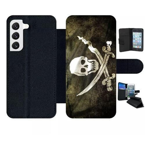 Etui À Rabat Pour Galaxy S22 5g - Drapeau De Pirate - Simili-Cuir - Noir