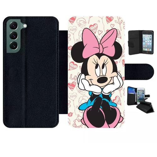 Etui À Rabat Pour Galaxy S22+ 5g - Disney Minnie Love - Simili-Cuir - Noir