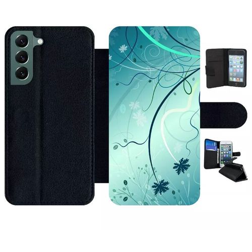 Etui À Rabat Pour Galaxy S22+ 5g - Abstrait Turquoise Fleur - Simili-Cuir - Noir