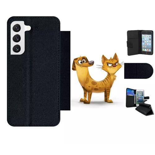 Etui À Rabat Pour Galaxy S22 5g - Funny Chienchat - Simili-Cuir - Noir