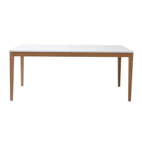 Table À Manger Scandinave Extensible Blanche Pieds Bois Rectangulaire L180-260 Cm Delah