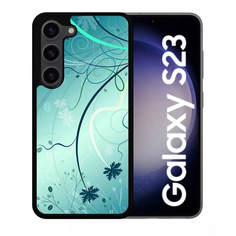 Coque Pour Galaxy S23 - Abstrait Turquoise Fleur - Silicone - Noir