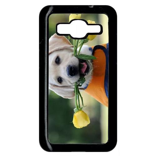 Coque Pour Galaxy Core Prime - Chiot Labrador Avec Roses Jaunes - Noir