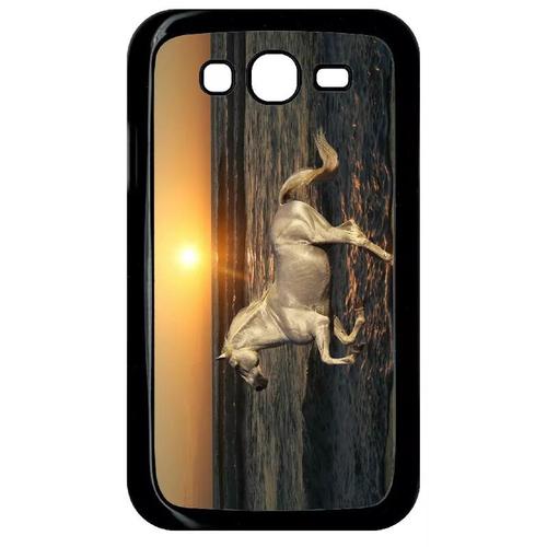 Coque Pour Galaxy Grand Neo - Cheval Blanc Couché De Soleil Sur La Plage - Noir