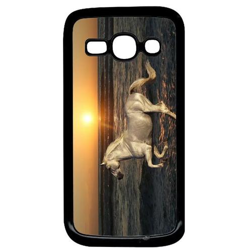 Coque Pour Galaxy Ace 3 - Cheval Blanc Couché De Soleil Sur La Plage - Noir