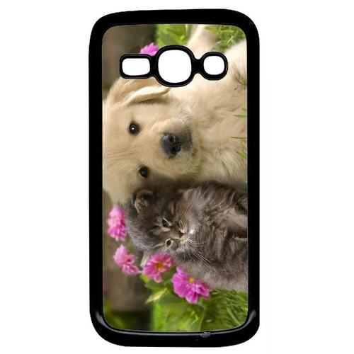 Coque Pour Galaxy Ace 3 - Chiot Golden Retriever Et Chaton - Noir