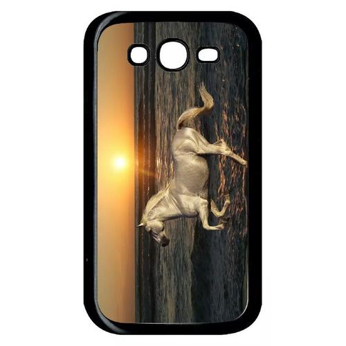 Coque Pour Galaxy Grand Prime Duos Tv - Cheval Blanc Couché De Soleil Sur La Plage - Noir