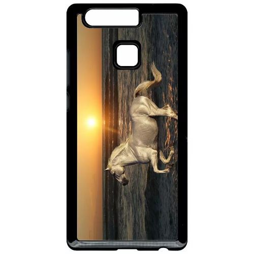 Coque Pour Huawei Ascend P9 - Cheval Blanc Couché De Soleil Sur La Plage - Noir