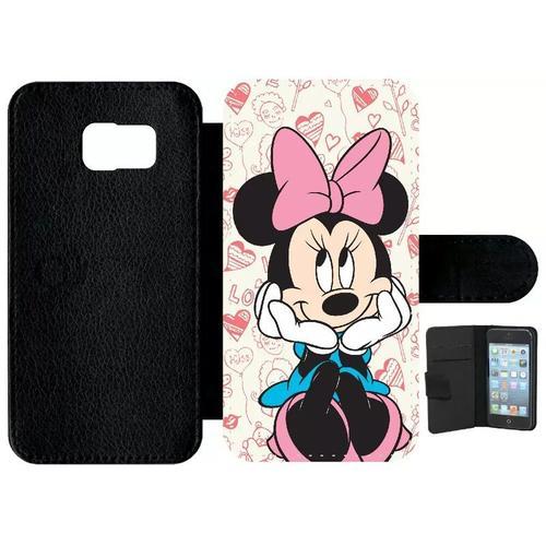 Etui À Rabat Pour Galaxy S6 - Disney Minnie Love - Simili-Cuir - Noir