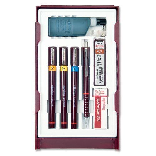 Rotring Isograph 0.25/0.35/0.5 Collège Set + Encre + Gomme + Porte-Mine + 1