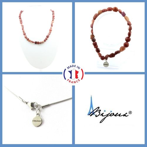 Parure Bijoux Bracelet Collier Perles Rubis Du Brésil. Chaine En Acier Taille Personnalisable.
