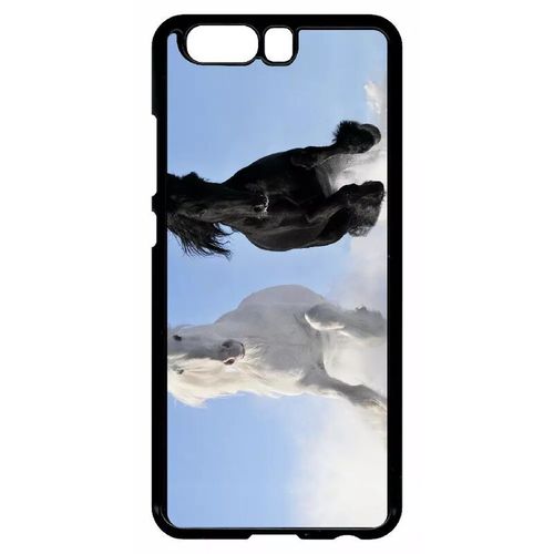 Coque Pour Huawei Ascend P10 - Chevaux Blanc Et Noir Dans La Neige - Noir
