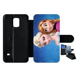 Etui À Rabat Pour Galaxy S5 - Frozen Reine Des Neiges Anna Vs Elsa - Simili-Cuir - Noir