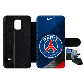 Etui À Rabat Pour Galaxy S5 - Psg Paris Saint Germain Metalise - Simili-Cuir - Noir