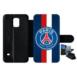 Etui À Rabat Pour Galaxy S5 - Psg Paris Saint Germain Bleu Blanc Rouge - Simili-Cuir - Noir