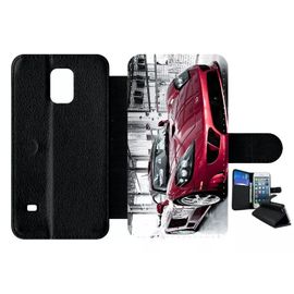 Etui À Rabat Pour Galaxy S5 - Voiture De Sport - Simili-Cuir - Noir