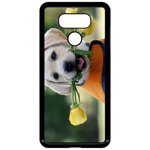 Coque Pour Lg G6 - Chiot Labrador Avec Roses Jaunes - Noir