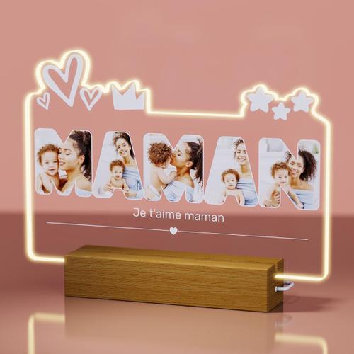 Cadeau Fete des Meres Personnalisé, Cadeau Maman LED Lampe Personnalisée avec Photo et Texte, Cadeau Personnalisé Femme Cadre Photo Original, Idée Cadeau Anniversaire Maman Lumineux Personnalisable